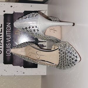 Jessica Simpson Preppi d'Orsay pump, sz 7M, eu 37.5, silver